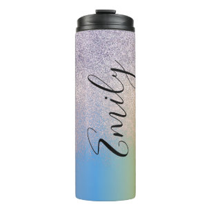 Ombre Faux Sparkle Kleurrijke Geborduurde Naam     Thermosbeker