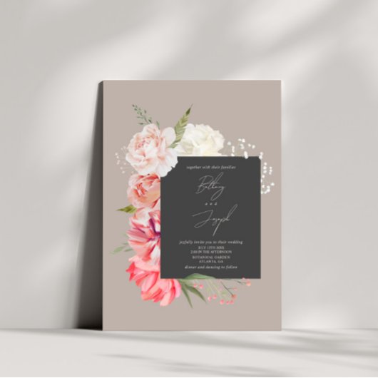 Ombré Floral Botanical Elegant Grey Wedding Kaart