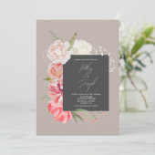 Ombré Floral Botanical Elegant Grey Wedding Kaart (Staand voorkant)