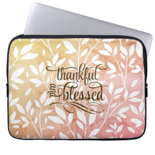 Ombré Floral "Thankful & Blessed" Typografie Laptop Sleeve