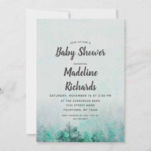 Ombre Forest Waterverf Baby shower Uitnodiging (Voorkant)