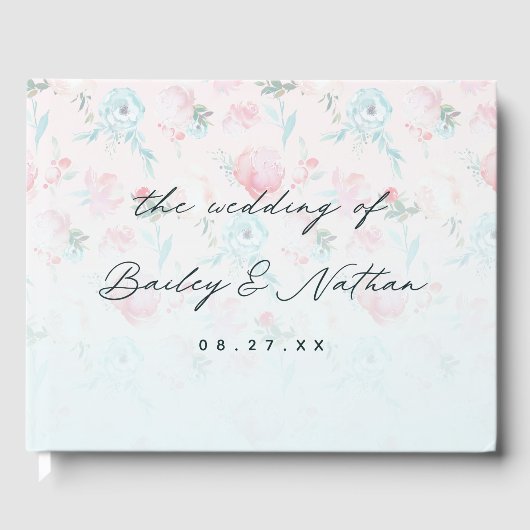 Ombre Franse Tuin Bloemen Roze Pioen Bruiloft Gastenboek (Voorkant)