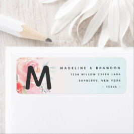 Ombre French Garden Floral Monogram Return Address Etiket
