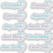 Ombre Gastenlijst 10 Namen Kalligrafie Halve Hart Sticker (Voorkant)