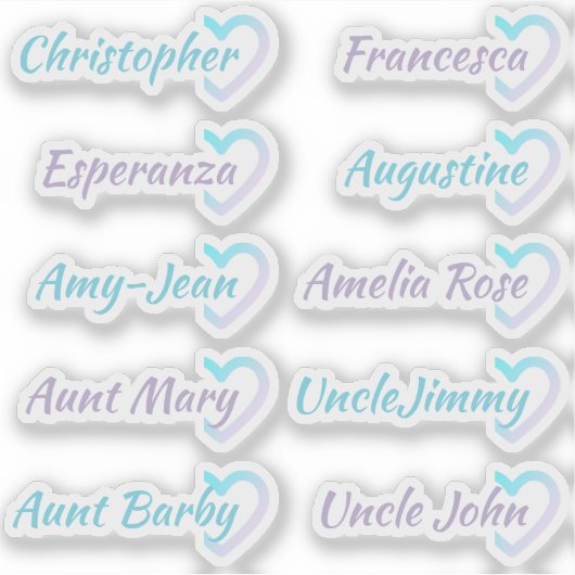 Ombre Gastenlijst 10 Namen Kalligrafie Halve Hart Sticker (Voorkant)