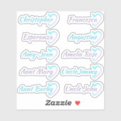 Ombre Gastenlijst 10 Namen Kalligrafie Halve Hart Sticker (Vel)