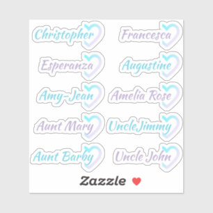 Ombre Gastenlijst 10 Namen Kalligrafie Halve Hart Sticker
