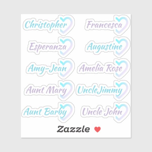 Ombre Gastenlijst 10 Namen Kalligrafie Halve Hart Sticker (Vel)