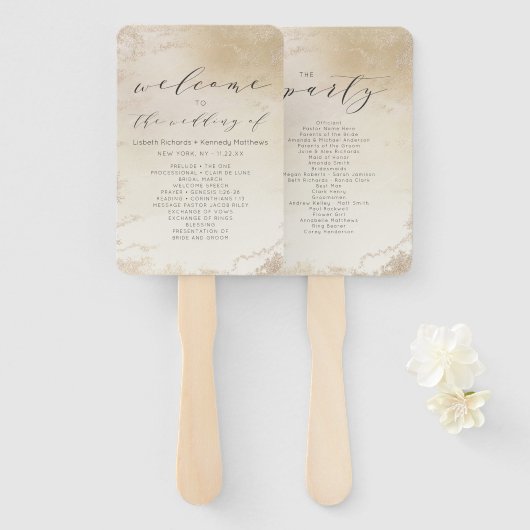 Ombre Geel Goud Frosted Bruiloft Ceremonie Program Handwaaier (Voorkant en achterkant)