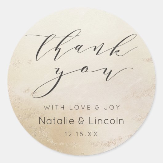 Ombre Geel Goud Frosted Folie Bruiloft Dank u Ronde Sticker (Voorkant)