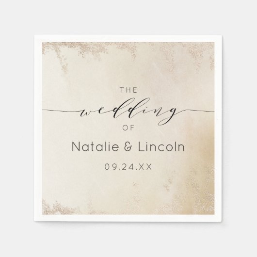 Ombre Geel Goud Frosted Folie Bruiloft Monogram Servet (Voorkant)
