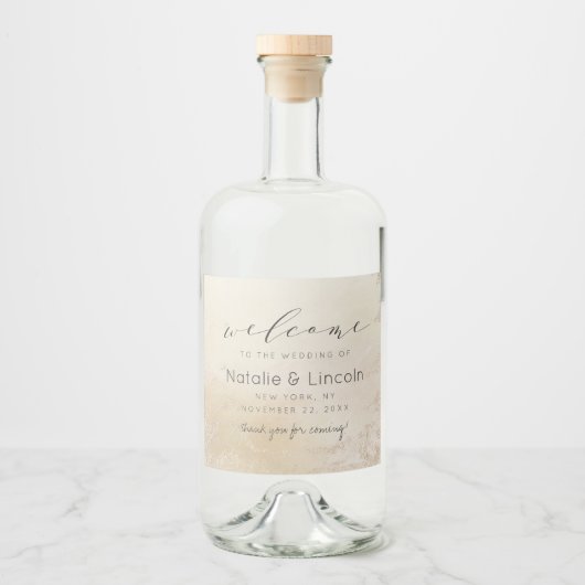 Ombre Geel Goud Frosted Folie Bruiloft Welkom Likeurfles Etiket (Voorkant)