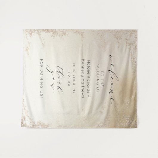 Ombre Geel Goud Frosted Folie Bruiloft Welkom Wandkleed (Voorkant (horizontaal))