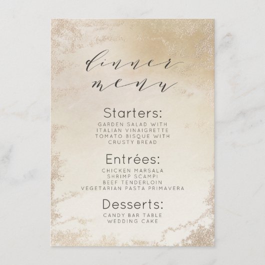 Ombre geel goud Frosted Folie Waterverf Diner Menu (Voorkant)