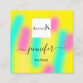 Ombre geel roze Abstracte aangepaste QR LOGO Vierkante Visitekaartje (Voorkant)