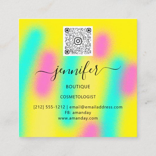 Ombre geel roze Abstracte aangepaste QR LOGO Vierkante Visitekaartje (Achterkant)