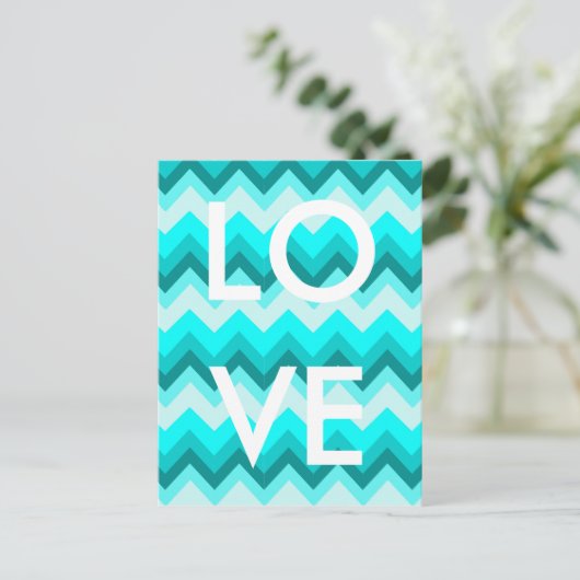 Ombre Girly Pattern Blauwgroen Turquoise Chevron Briefkaart (Staand voorkant)