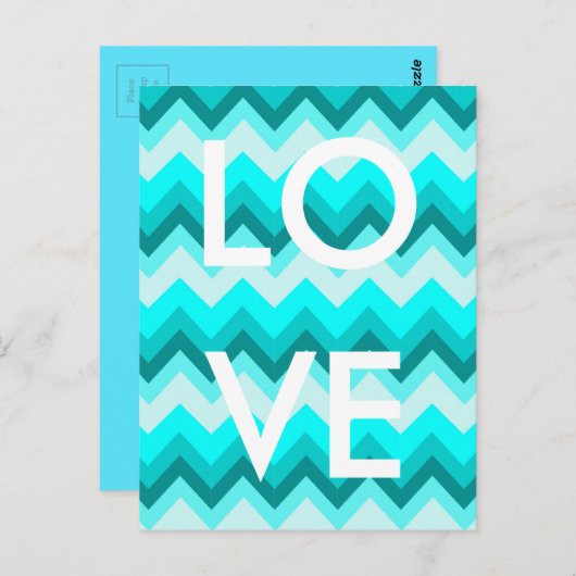 Ombre Girly Pattern Blauwgroen Turquoise Chevron Briefkaart (Voorkant / Achterkant)