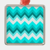 Ombre Girly Pattern Blauwgroen Turquoise Chevron Metalen Ornament (Voorkant)