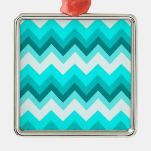 Ombre Girly Pattern Blauwgroen Turquoise Chevron Metalen Ornament