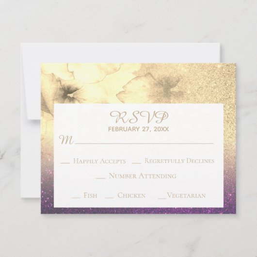 *~* Ombre Glitter Aubergine Geel Goud RSVP Kaartje (Voorkant)