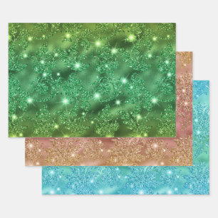 Ombre Glitter Bloempatronen met Glitters Inpakpapier Vel