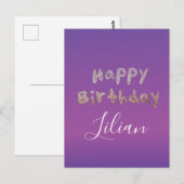 Ombré Glitter Bubble Lettering Happy Birthday Briefkaart (Voorkant / Achterkant)