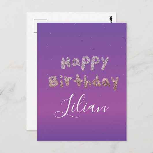 Ombré Glitter Bubble Lettering Happy Birthday Briefkaart (Voorkant / Achterkant)