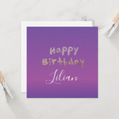 Ombré Glitter Bubble Lettering Happy Birthday Kaart (Voorkant / Achterkant in situ)