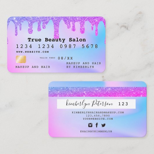 Ombre glitter credit card monogram  visitekaartje (Voorkant / Achterkant)
