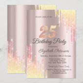 Ombre Glitter Drips 25e verjaardagsfeestje Kaart (Voorkant / Achterkant)