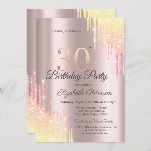 Ombre Glitter Drips 30e verjaardagsfeestje Kaart (Voorkant / Achterkant)