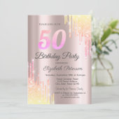 Ombre Glitter Drips 50th Birthday Party Kaart (Staand voorkant)