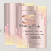 Ombre Glitter Drips Roos Goud 35e Verjaardagsfeest Kaart (Voorkant / Achterkant)