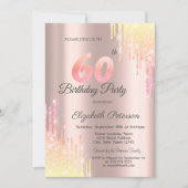 Ombre Glitter Drips Roos Goud 60e Verjaardagsfeest Kaart (Voorkant)