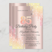 Ombre Glitter Drips Roos Goud 85e Verjaardagsfeest Kaart (Voorkant / Achterkant)