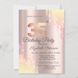 Ombre Glitter Drips Roze Goud 35e Verjaardagsfeest Kaart
