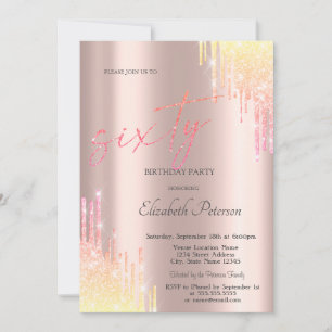 Ombre Glitter Drips Roze Goud 60e Verjaardag Kaart