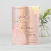 Ombre Glitter Drop Tiara Dress Quinceañera Kaart (Staand voorkant)