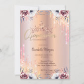 Ombre Glitter Drop Tiara Floral Quinceañera Kaart (Voorkant)