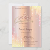 Ombre Glitter Drop Tiara Roos Gold Quinceañera Kaart (Voorkant)