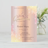 Ombre Glitter Drop Tiara Roos Gold Quinceañera Kaart (Staand voorkant)