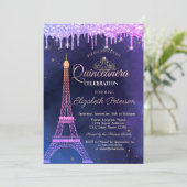 Ombre Glitter Eiffel Tower Tiara bestuurt Quinceañ Kaart (Staand voorkant)