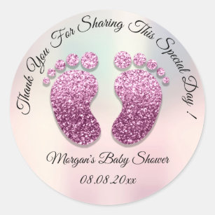 Ombre Glitter Feet Baby shower Favor Dank u Ronde Sticker