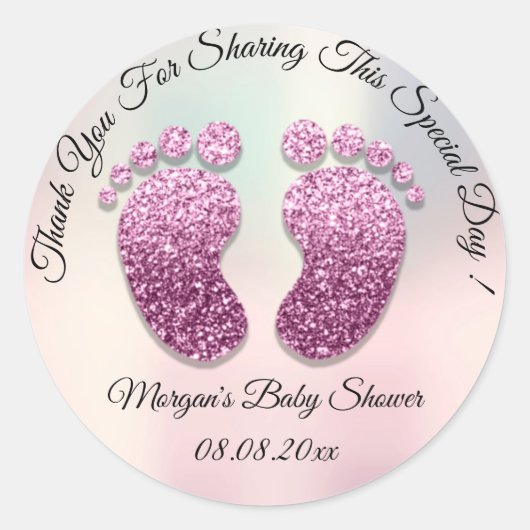 Ombre Glitter Feet Baby shower Favor Dank u Ronde Sticker (Voorkant)