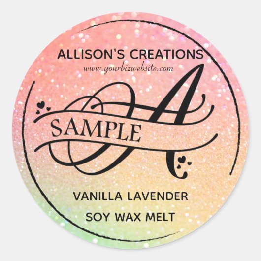 Ombre Glitter Monogram A Steekproefproduct Ronde Sticker (Voorkant)