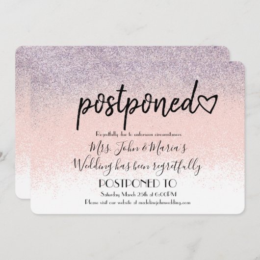 Ombre Glitter New Date Postponement Wedding Kaart (Voorkant / Achterkant)