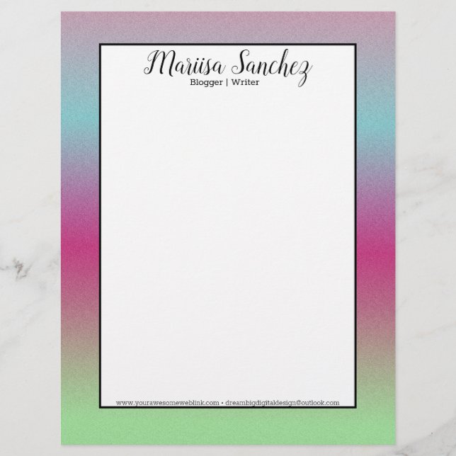 Ombre Glitter Rainbow Colorful Border Briefhoofd (Voorkant)