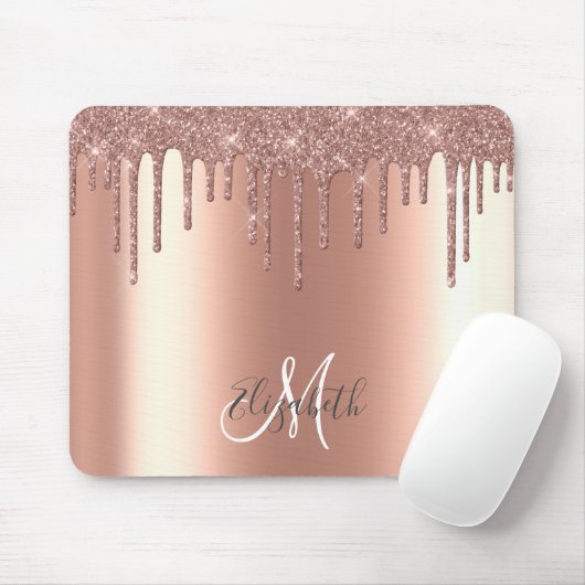 Ombre Glitter Roos Gold Drip Personalized Monogram Muismat (Met muis)