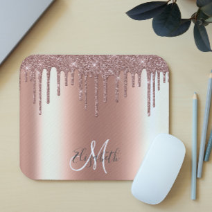 Ombre Glitter Roos Gold Drip Personalized Monogram Muismat